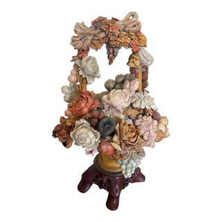 Monumental 31-Inch Chinese Hand-Carved Soapstone Basket of Abundance Sculpture For Sale