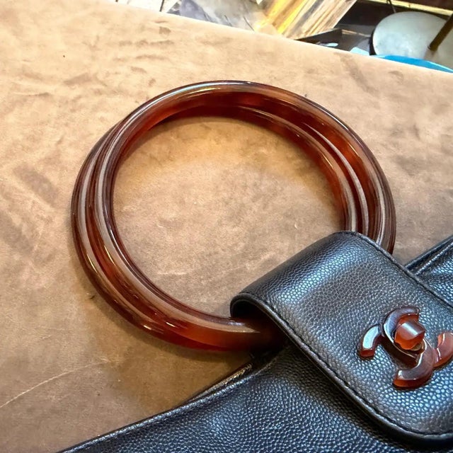 Black A Rare 2000s Black Caviar Leather and Bakelite Top Handle Bag by Chanel For Sale - Image 8 of 15