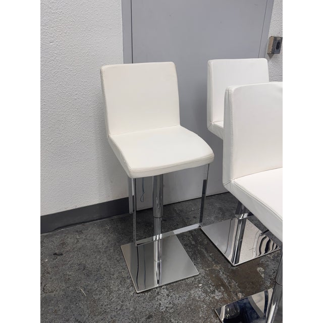 White Contemporary Adjustable Swivel Bar Stools, Set of Three For Sale - Image 8 of 12