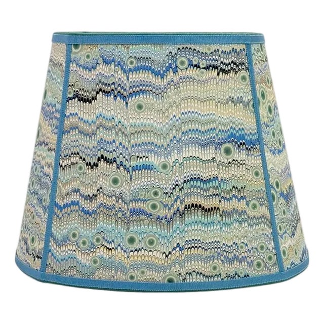 Blue and Green Marbled Paper Modern Square Lampshade - (8″ x 8″) x (12″ x 12″) x 9" For Sale