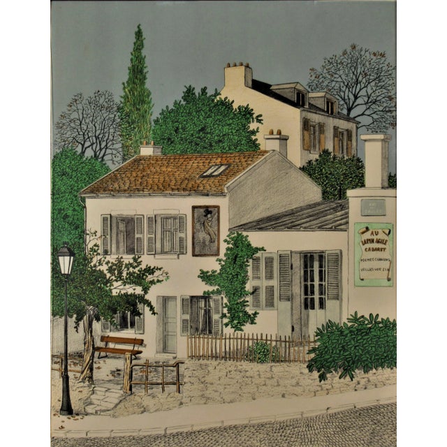 This artwork "Le Lapin Agile" c.1970 Is an original colors lithograph by noted French artist Denis Paul Noyer, b.1940. It...