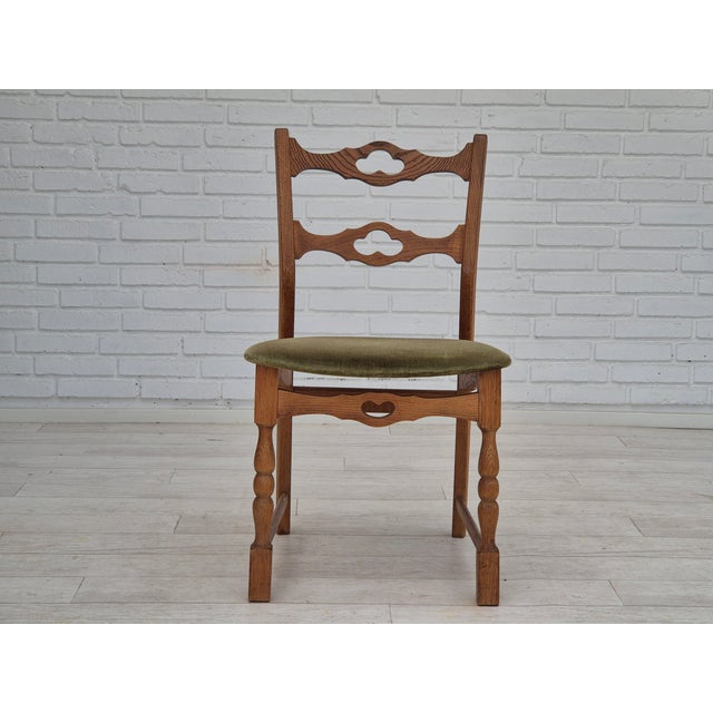 1970s Danish Dining Chairs in Oak & Velour, 1970s, Set of 4 For Sale - Image 5 of 18