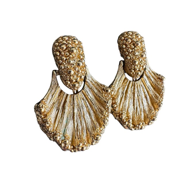 Vintage Monet Couture Gold Tone Earrings Textured Door Knocker Clip On 80s 90s Signed Signed Monet Chic and timeless,...