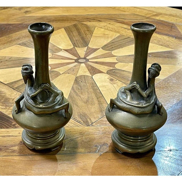 Chinese Bronze Vases with Dragon Decoration, Early 20th Century, Set of 2 For Sale - Image 11 of 11