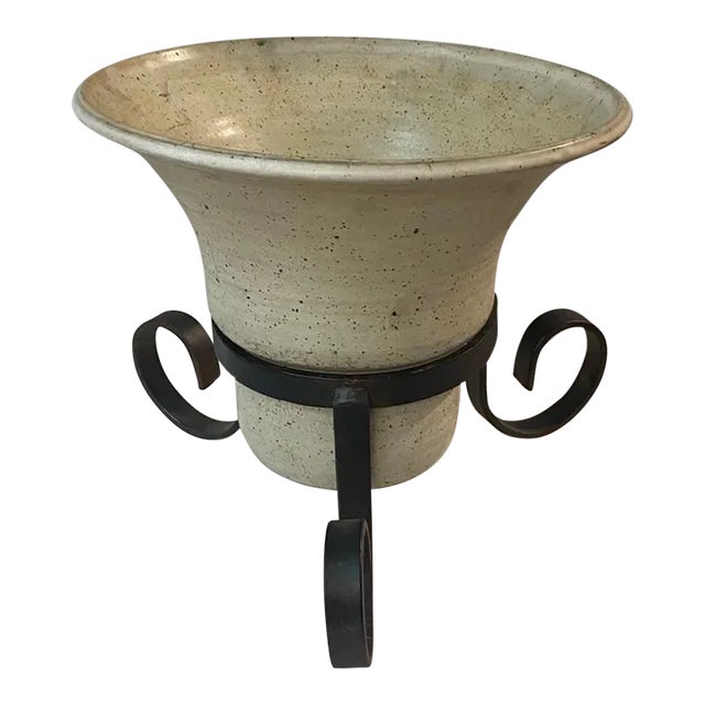 Cachepot Planter Vintage Showroom Sample Vintage White Ceramic on Iron Base For Sale