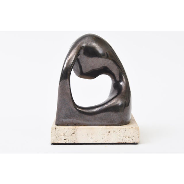 Metal Signed Vintage Small Composition Sculpture on Travertine Base For Sale - Image 7 of 11