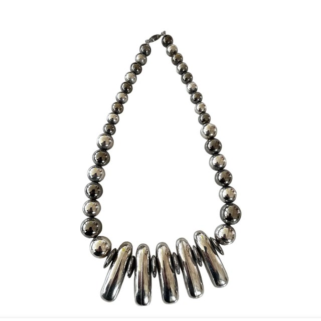 Vintage Silver Plated Large Beaded Necklace For Sale - Image 4 of 4