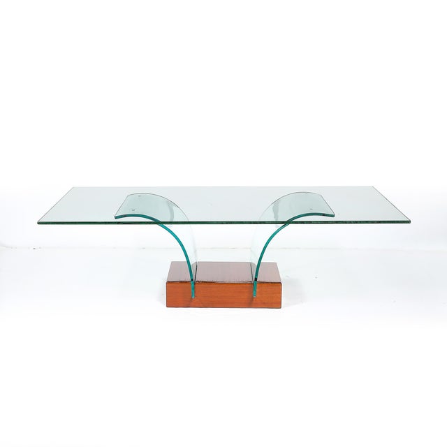 Mid-Century Modernage Curved Glass Cocktail Table W/ Rectilinear Walnut Base For Sale - Image 10 of 14