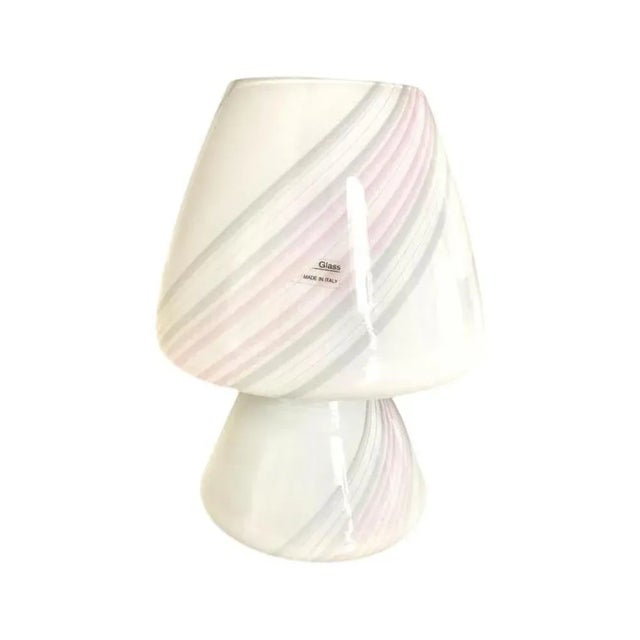 Murano glass mushroom lamps with gray streaks. Measures: Big Lamp: 39 x 31 Small Lamps: 25 x 20 This piece has an...