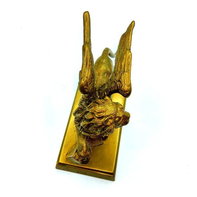 Copper Antique Bronze Winged Lion on Rectangular Base For Sale - Image 8 of 13