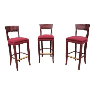 Classic Traditional Wooden Bar Stools Made in Italy by Scappini & C - Set of 3 For Sale