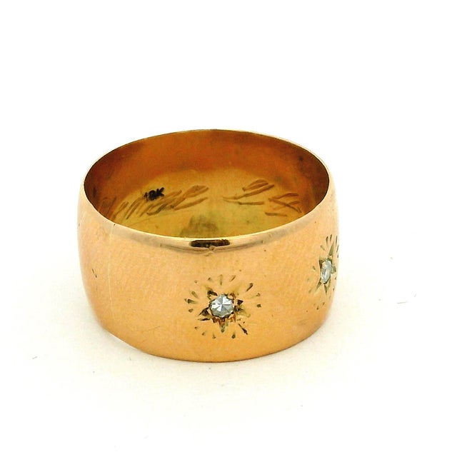 Antique Victorian 18k Gold Double Diamond Star-Set Gypsy Cigar Band Ring, Size 9 For Sale In Miami - Image 6 of 11