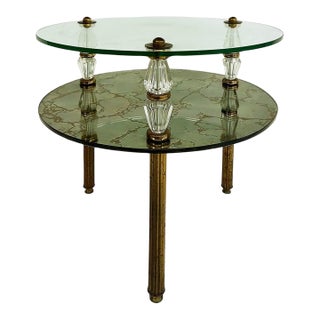 Hollywood Regency Brass, Eglomise Mirrored Side Table 1950s, 2 Tiered For Sale