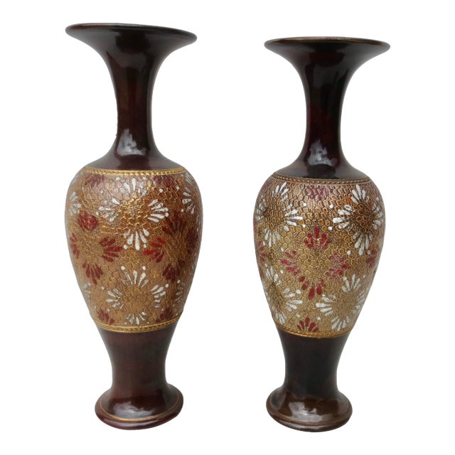 Antique Victorian Royal Doulton Vases Circa 1880, Set of 2 For Sale