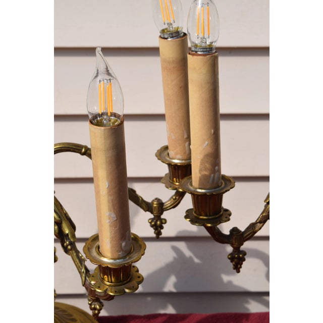 Pair of Early 20th Century Table Top 4 Lights Candelabra Victorian Style Lamps with Lion Heads in Brass For Sale - Image 4 of 12
