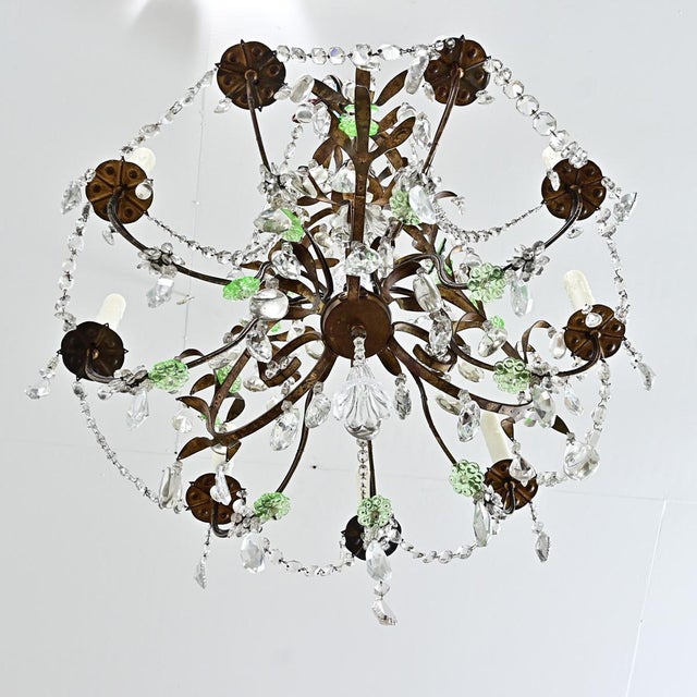 Brass Late 19th Century French Brass Chandelier with Clear & Green Crystals For Sale - Image 8 of 17