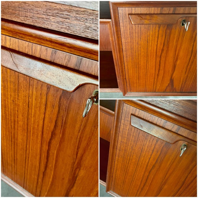 Teak Boomerang Writer's Desk With Floating Drawer Bank and Front Display | Mid Century Atomic in the Style of Kai Kristiansen For Sale - Image 12 of 12