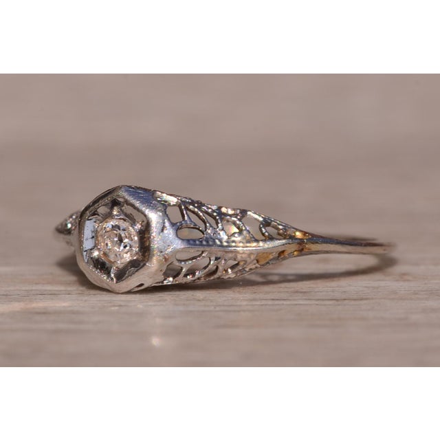 Early 20th Century The Horton Neck: Antique Filigree Engagement Ring with Old Mine Cut Diamond For Sale - Image 5 of 11