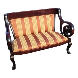 1920's Heavy Mahogany Twisted Loveseat American Made Newly Upholstered For Sale