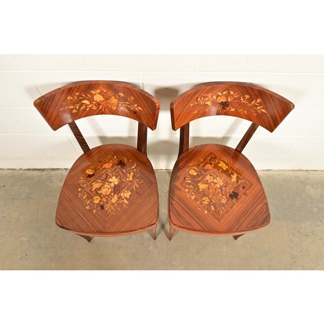 Early 20th Century Italian Louis XVI Kingwood Inlaid Marquetry Side Chairs or Dining Chairs, Pair For Sale - Image 5 of 13