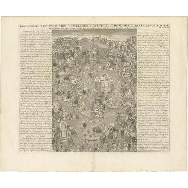 Mughal Princes’ Revolt – Battle Scene Engraving by Chatelain, Atlas Historique 1718 This dramatic antique engraving titled...