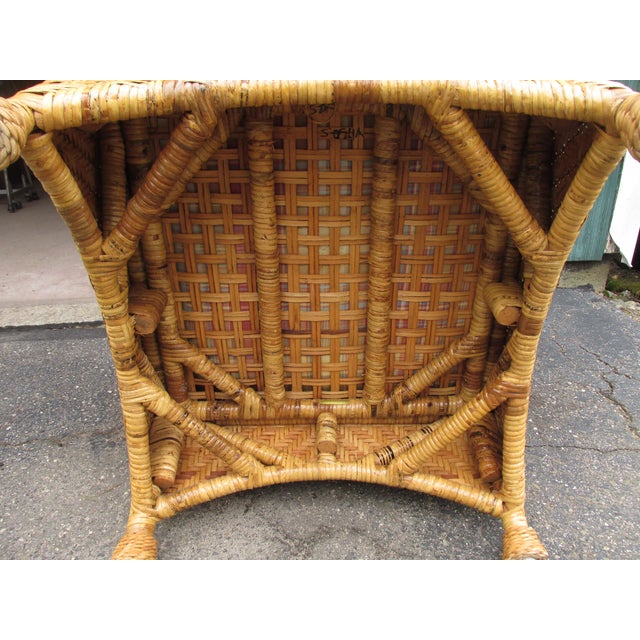 Pair Vintage Woven Rattan Lounge Chairs and Ottoman by McGuire For Sale - Image 11 of 14