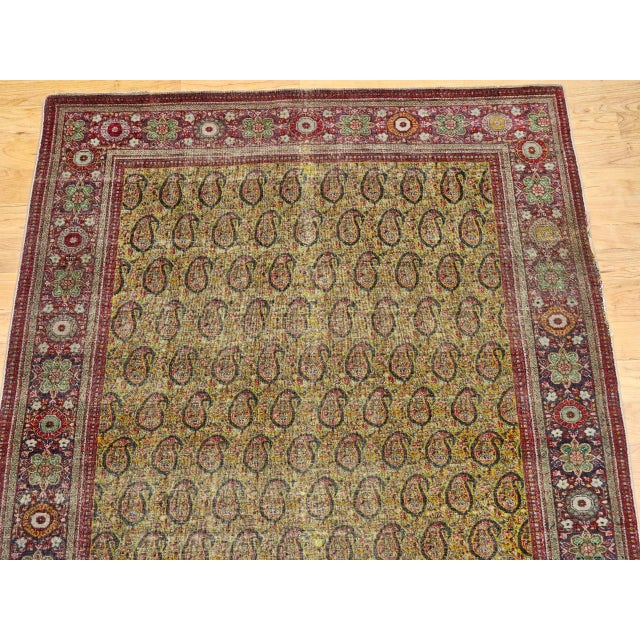 Green Vintage Persian Tabriz Area Rug, Hand-Knotted Wool, Paisley Design, 1900s For Sale - Image 8 of 12