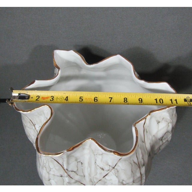 Kavana Décor Sculptural White & Gray Porcelain Vase With Gold Ruffled Rim For Sale - Image 12 of 14