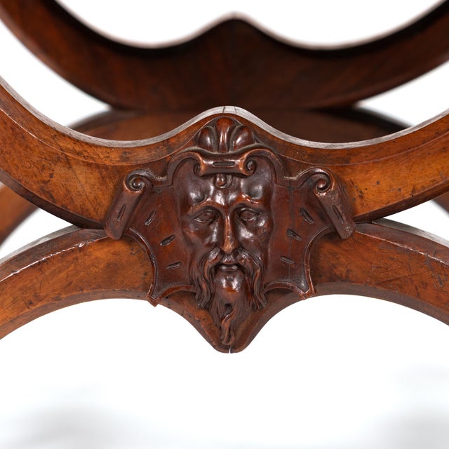 Carved Walnut Curule-Form Stool, French, Circa 1830 For Sale - Image 10 of 12