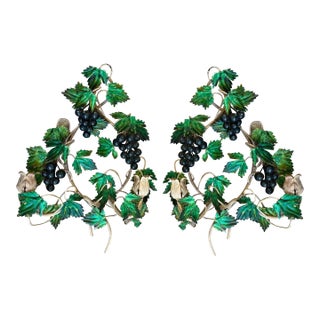 Vintage Pair Italian Tole Grapes Candle Sconces For Sale