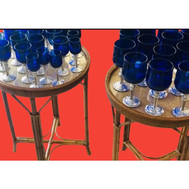 Late 20th Century Los Castillo Style Hand-Blown Cobalt Blue Glassware With Pewter Stems Set- 37 Pieces For Sale - Image 5 of 10