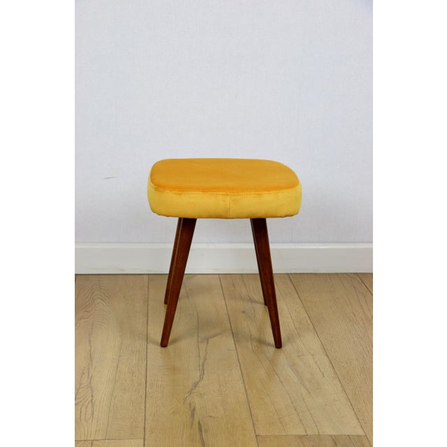 Vintage Square Yellow-Gold Stool from PRL, 1970s For Sale - Image 4 of 7