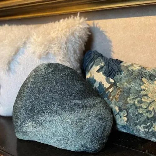 Odd shape accent pillow for contemporary spaces made with lightweight jacquard in shades of blue and green. Size 40 cm ×...