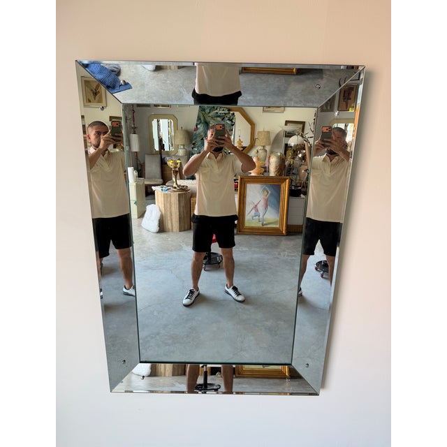 Large 1960’s Vintage Hollywood Regency Style Beveled Glass Wall Mirror For Sale - Image 11 of 12