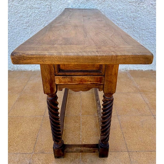Spanish Castilian Console Table with Two Carved Drawers and Turned Legs, 1890s For Sale - Image 6 of 12