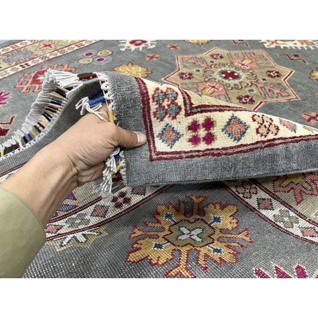 Gray Kazak Wool Rug With Star Medallion, 5'8" X 7'10" For Sale - Image 15 of 16