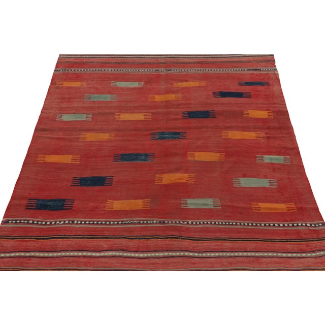 Tribal Antique Tribal Kilim Rug in Red, Blue and Orange Tribal Geometric Pattern For Sale - Image 3 of 7