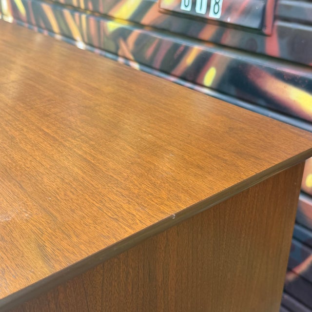 1960s United Mid Century Walnut and Brass Highboy Dresser For Sale - Image 5 of 12