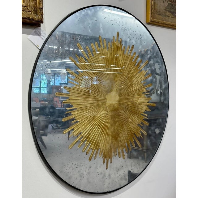 Glass Hollywood Regency Style, Modern Round Sunburst Mirrors, Distressed Glass For Sale - Image 7 of 11