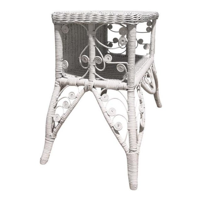 Vintage Palm Beach Regency White Wicker Side Table / Magazine Rack For Sale - Image 4 of 8