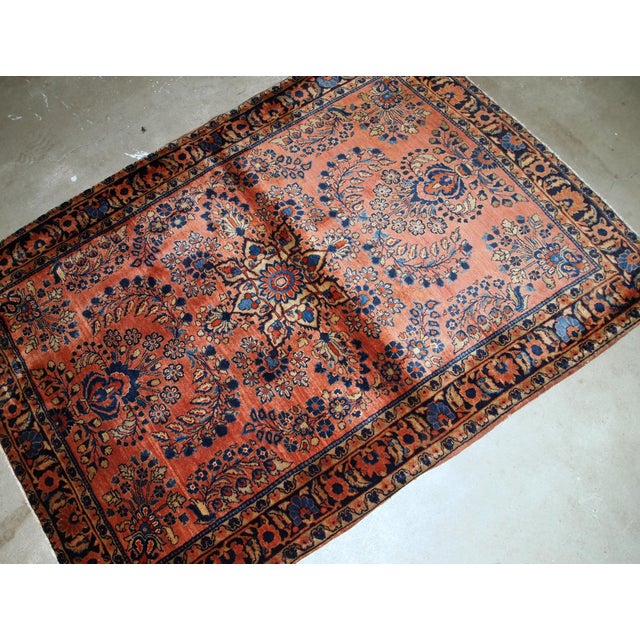 Textile 1920s, Handmade Antique Persian Sarouk Rug 3.3' X 5.5' For Sale - Image 7 of 8