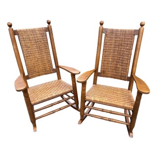 Vintage Bamboo Carolina Cane Rocking Chairs - A Pair For Sale