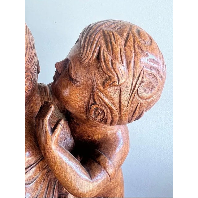French Walnut Carved Figuritive Sculpture of Boy & Girl For Sale In Los Angeles - Image 6 of 9