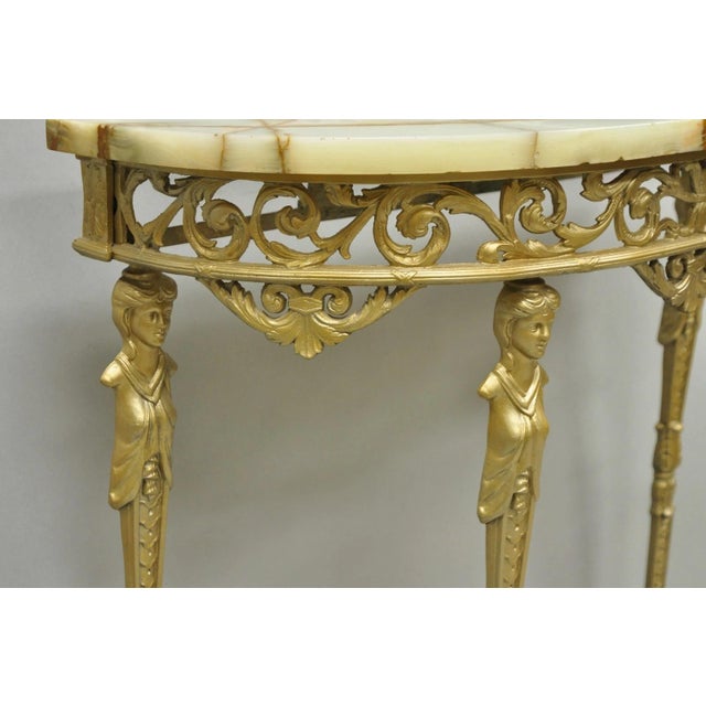 Antique Gothic Revival Oscar Bach Style Figural Bronze & Onyx Gold Console Table For Sale - Image 11 of 16