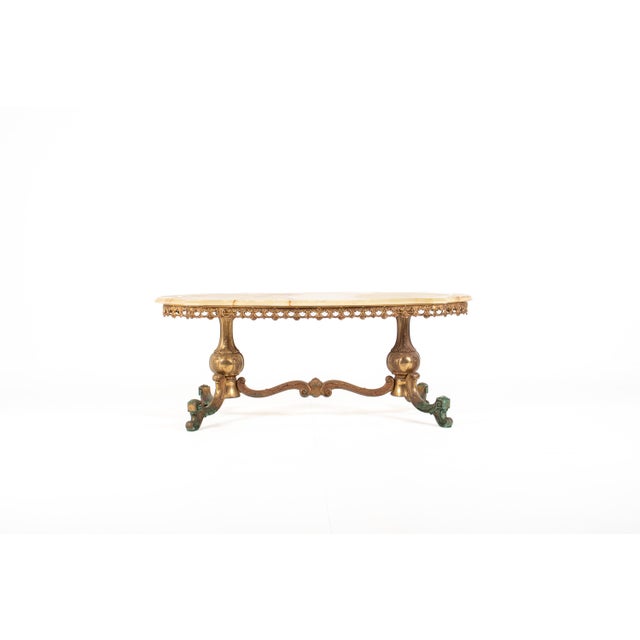 Vintage French Hollywood Regency Onyx Coffee Table with Brass Base, 1950s For Sale - Image 14 of 18