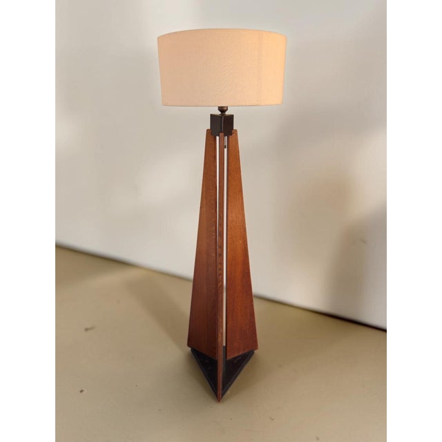 Vintage Art Deco Floor Lamp in Oak, 1930s For Sale - Image 4 of 11
