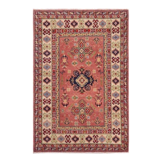 Bohemian Kazak Pink/Beige Wool Rug - 3'4''x4'10'' For Sale