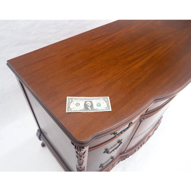 Flame Mahogany Bow Front Claw Feet 3 Drawers Dresser Chippindale Style MINT For Sale - Image 15 of 18