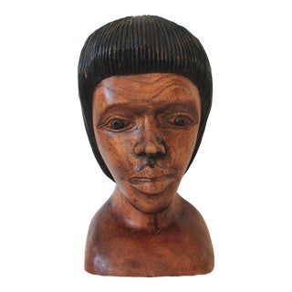 Mid Century Hand Carved African Bust For Sale