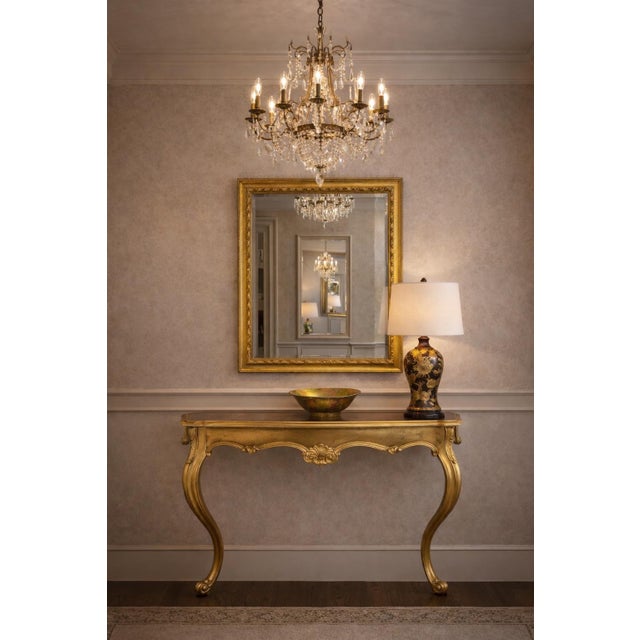 Linen Vintage Hollywood Regency Brown Lacquer Glass Table Lamp With Gold Floral Chinoiserie Motif and Linen Drum Shade – David W. Estate For Sale - Image 8 of 8